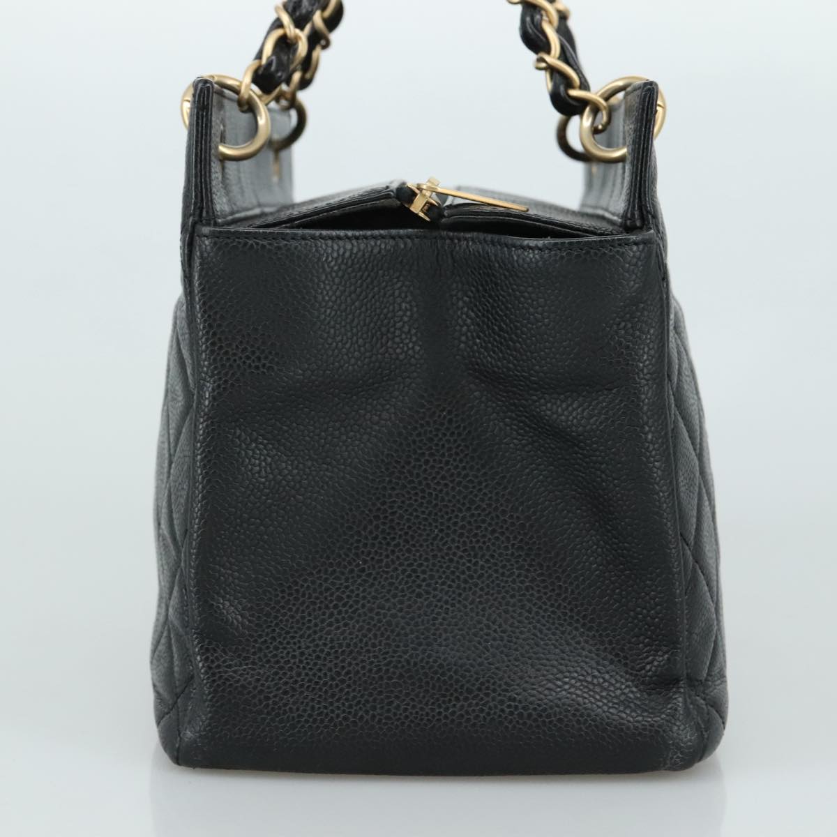 CHANEL Matelasse Chain Hand Bag Caviar Skin Black Gold CC PP148