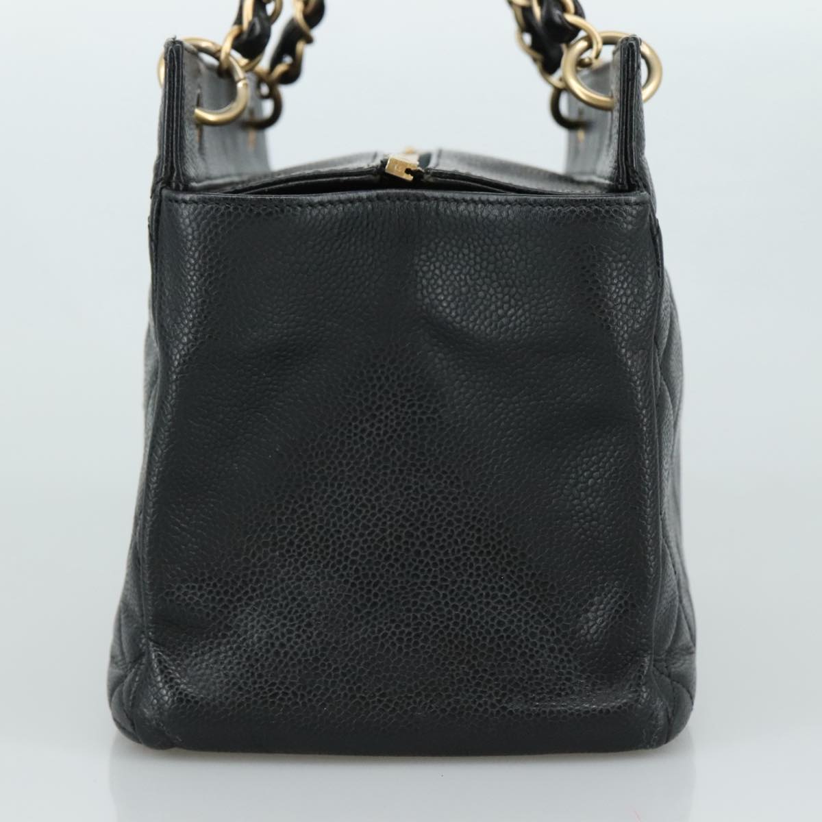 CHANEL Matelasse Chain Hand Bag Caviar Skin Black Gold CC PP148
