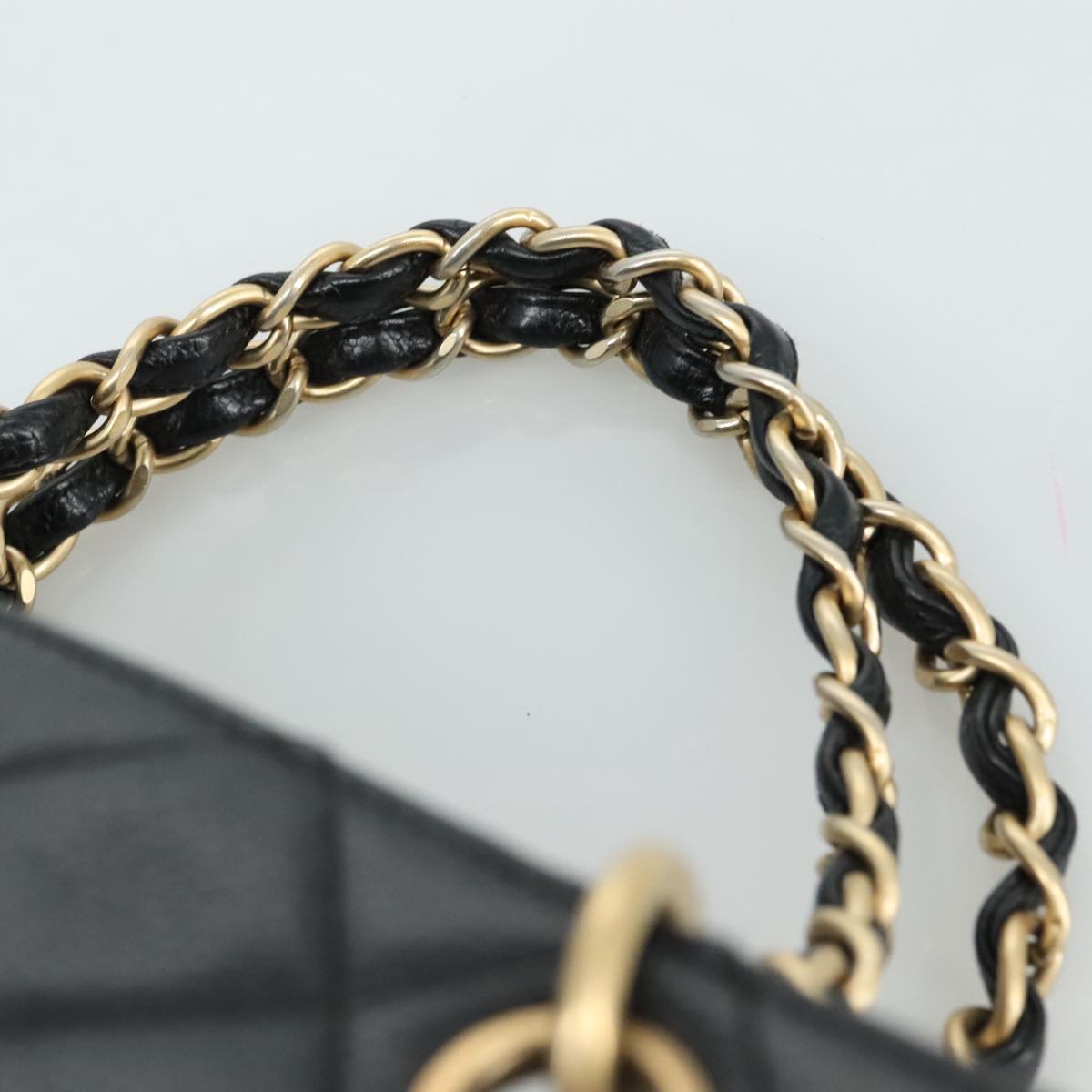 CHANEL Matelasse Chain Hand Bag Caviar Skin Black Gold CC PP148