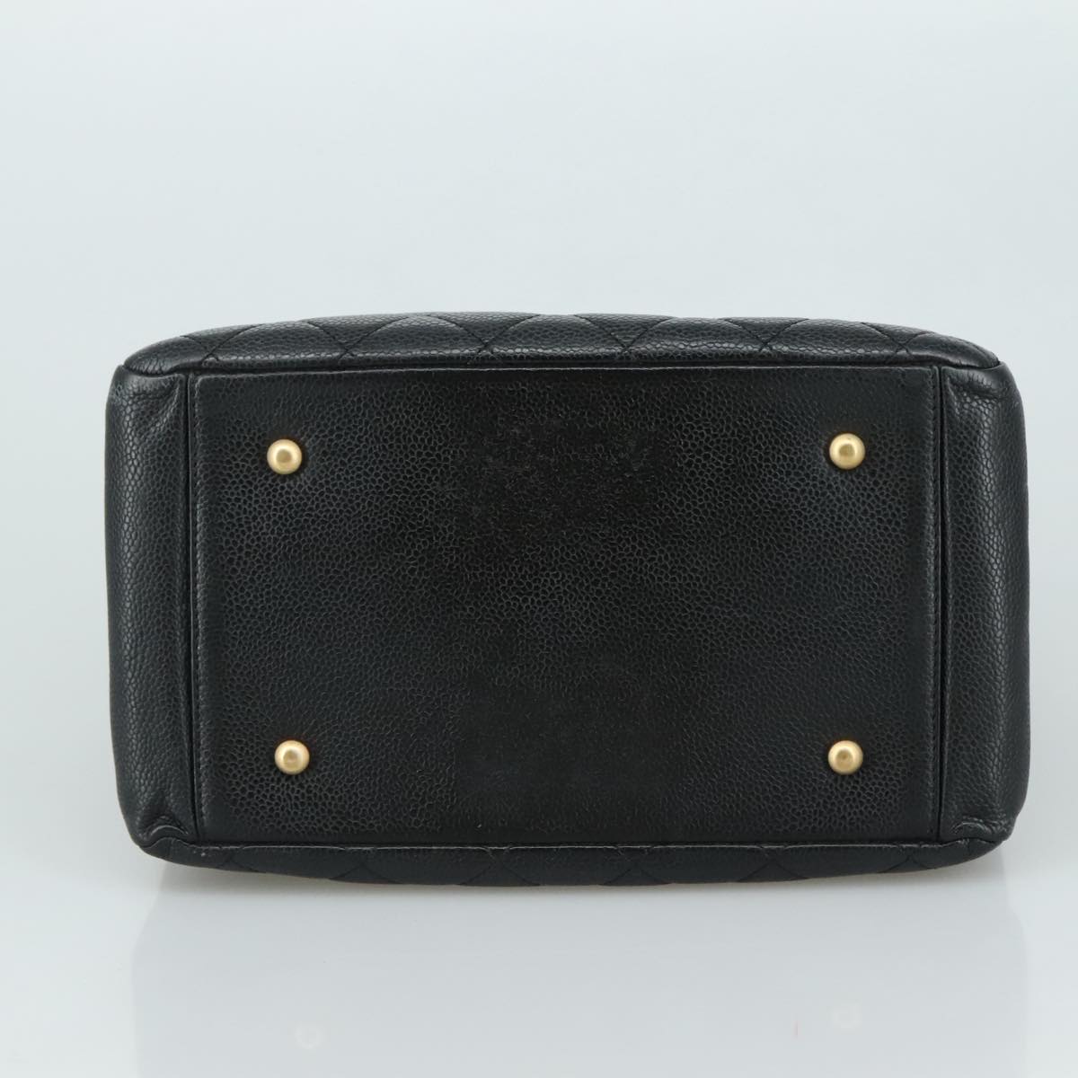 CHANEL Matelasse Chain Hand Bag Caviar Skin Black Gold CC PP148