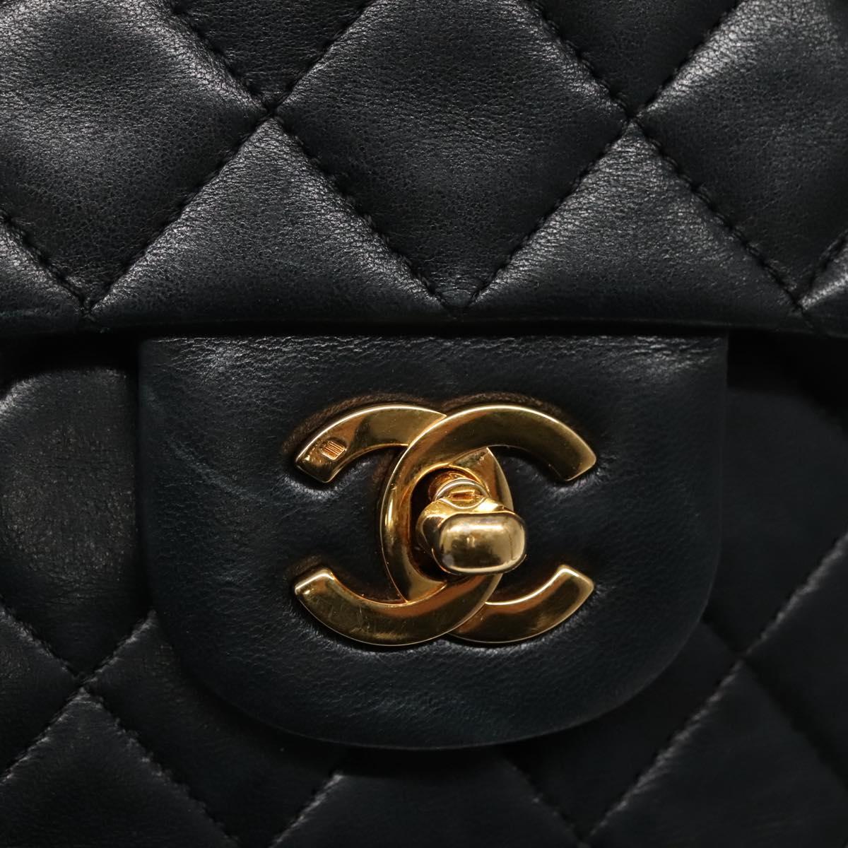 CHANEL Matelasse Chain Shoulder Bag Lamb Skin Black Gold CC PP176
