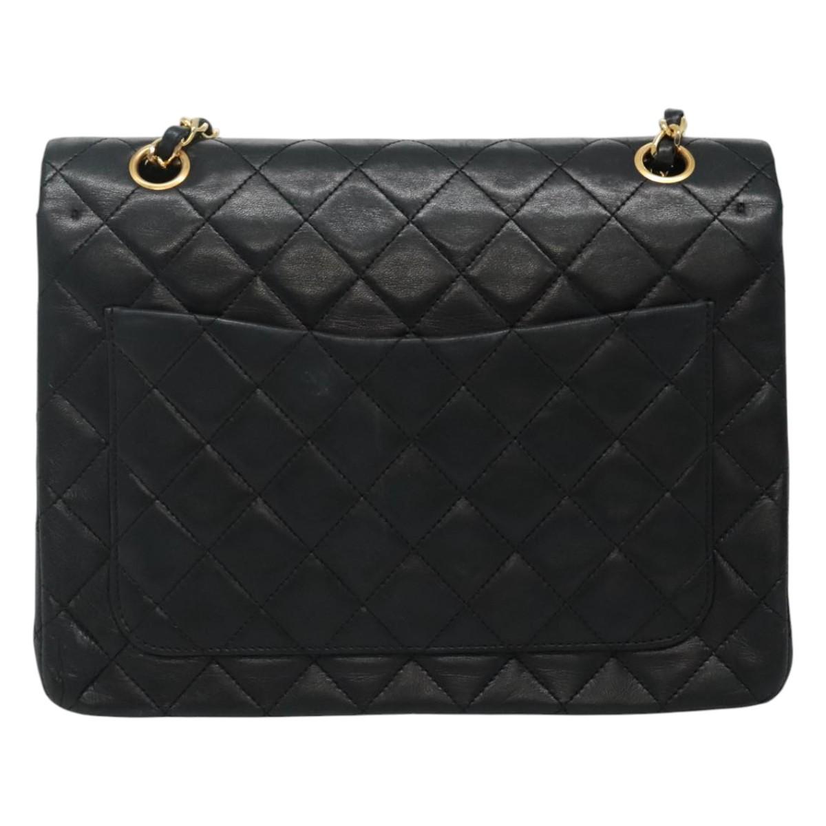 CHANEL Matelasse Chain Shoulder Bag Lamb Skin Black Gold CC PP176