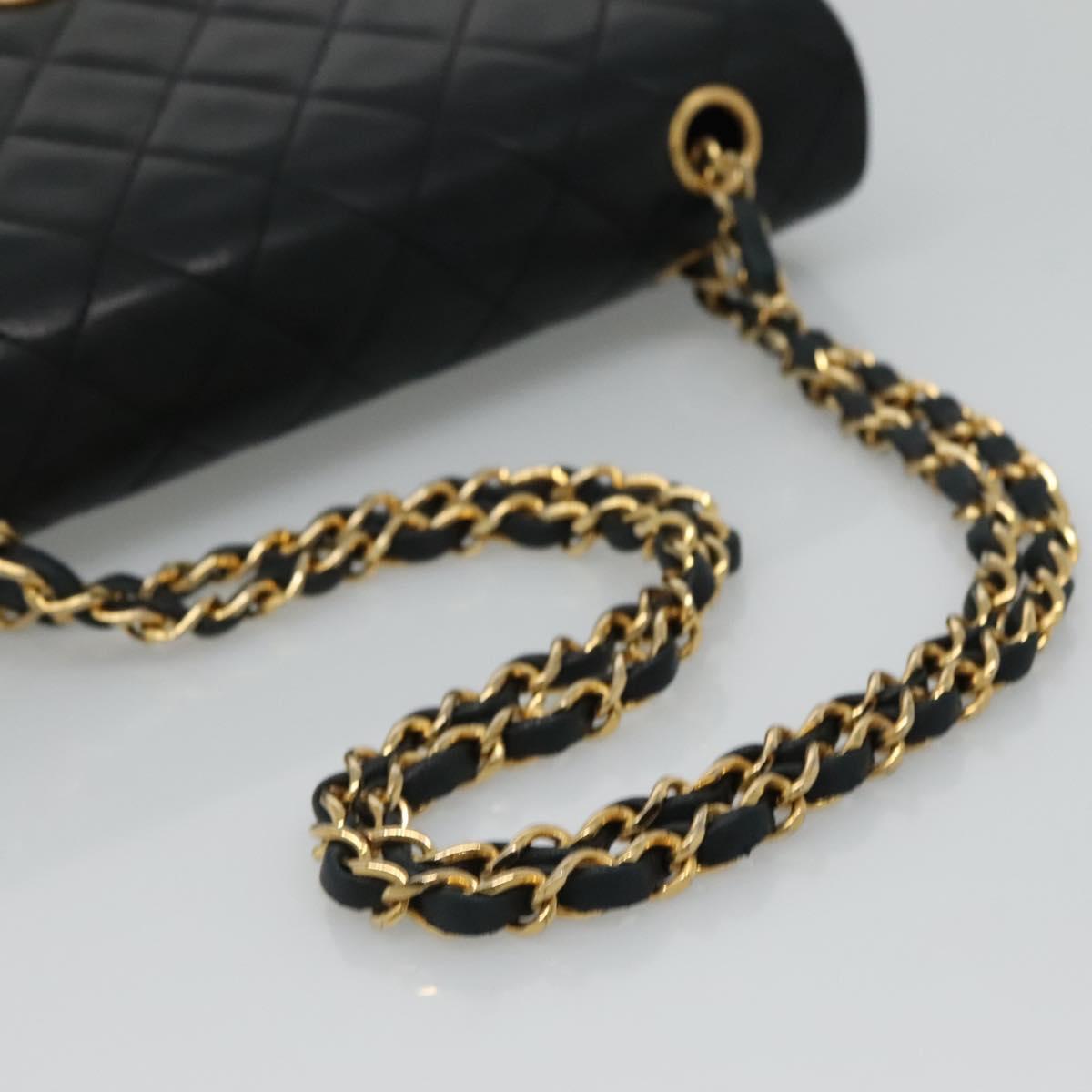 CHANEL Matelasse Chain Shoulder Bag Lamb Skin Black Gold CC PP176