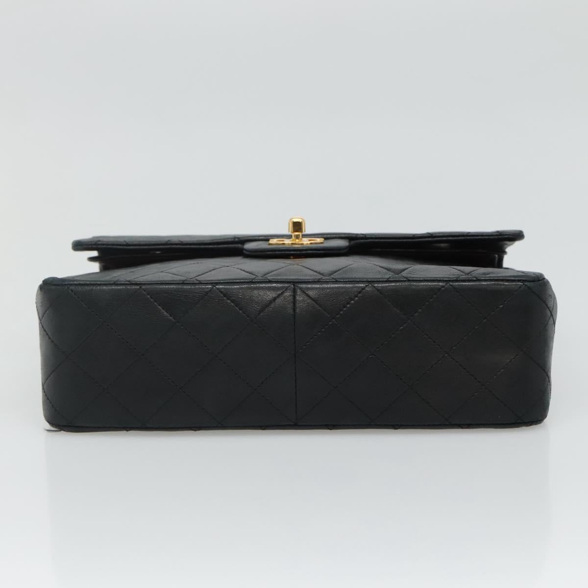 CHANEL Matelasse Chain Shoulder Bag Lamb Skin Black Gold CC PP176