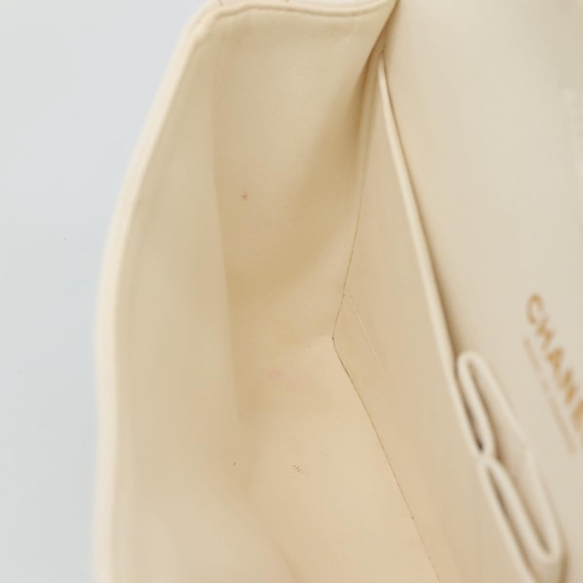 CHANEL Chain Shoulder Bag Lamb Skin White Gold CC PP180