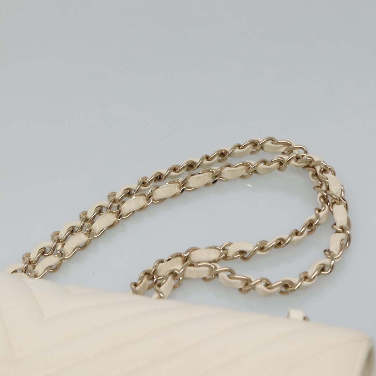 CHANEL Chain Shoulder Bag Lamb Skin White Gold CC PP180