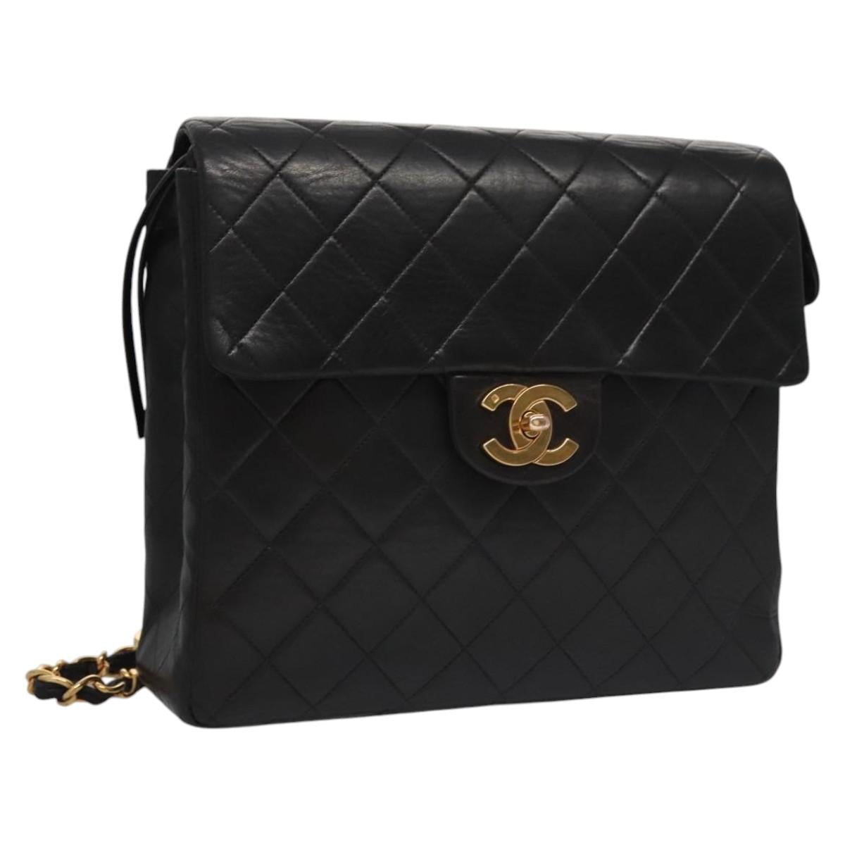 CHANEL Matelasse Chain Backpack Lamb Skin Black CC PP182