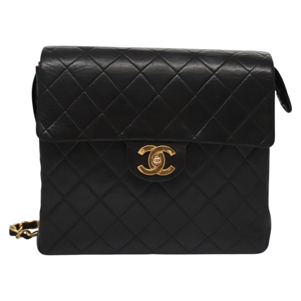 CHANEL Matelasse Chain Backpack Lamb Skin Black CC PP182