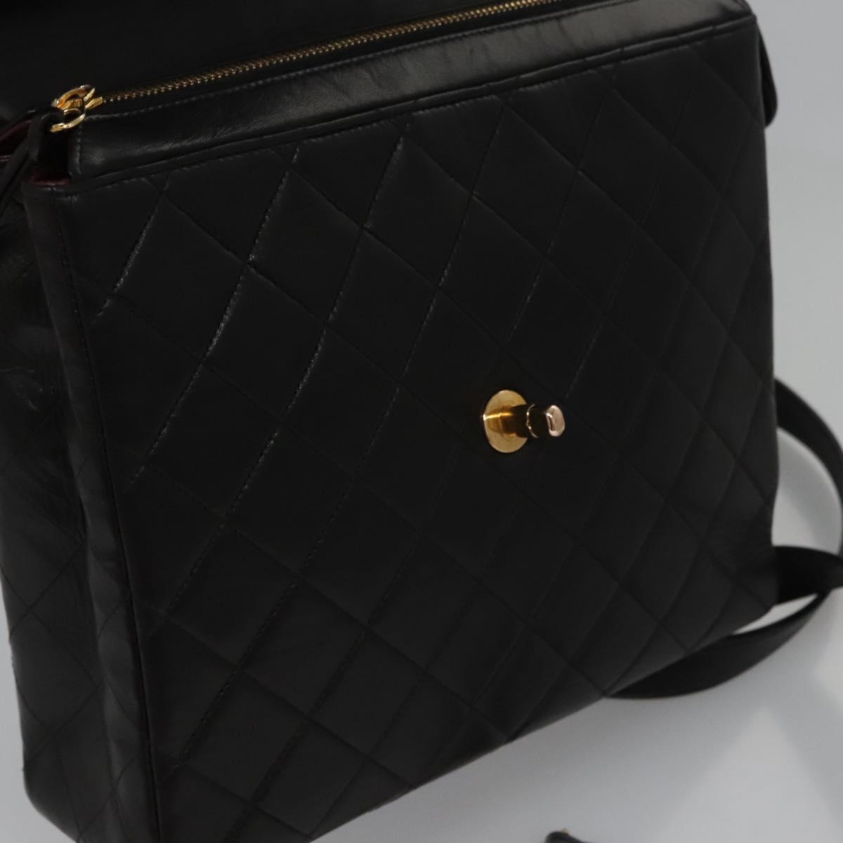 CHANEL Matelasse Chain Backpack Lamb Skin Black CC PP182