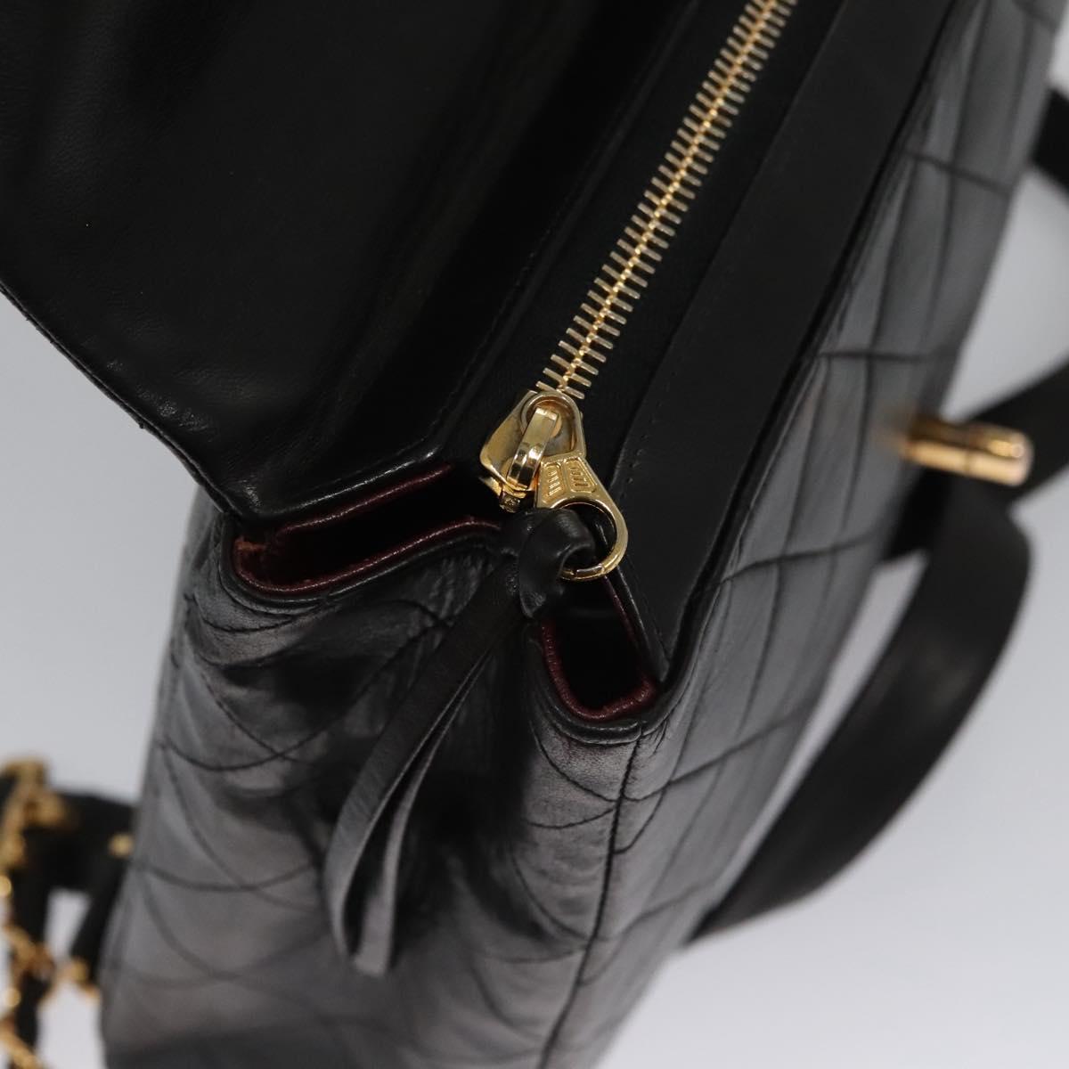 CHANEL Matelasse Chain Backpack Lamb Skin Black CC PP182