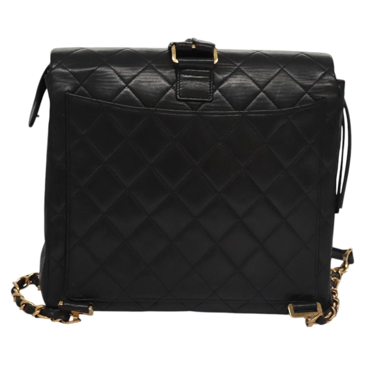 CHANEL Matelasse Chain Backpack Lamb Skin Black CC PP182
