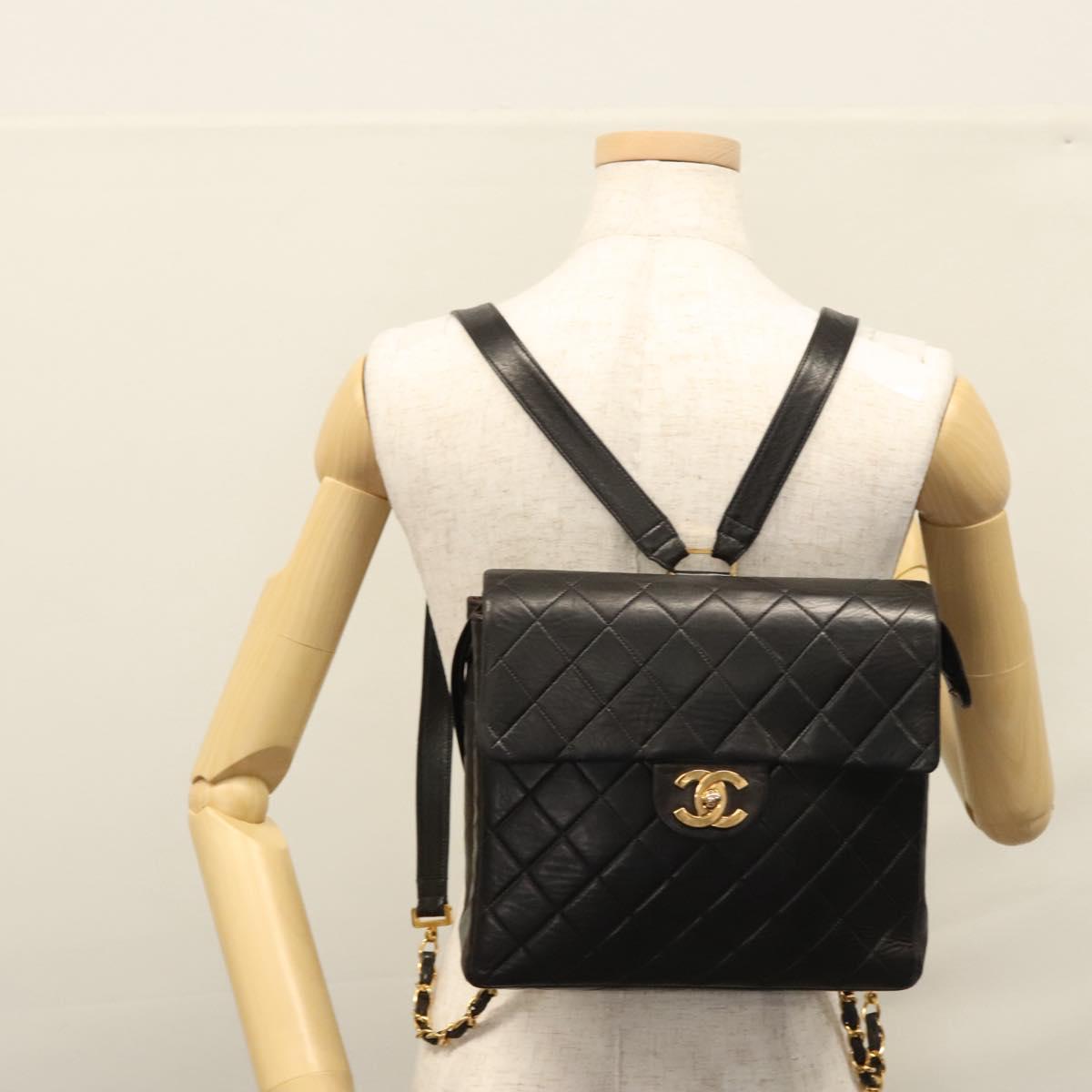 CHANEL Matelasse Chain Backpack Lamb Skin Black CC PP182