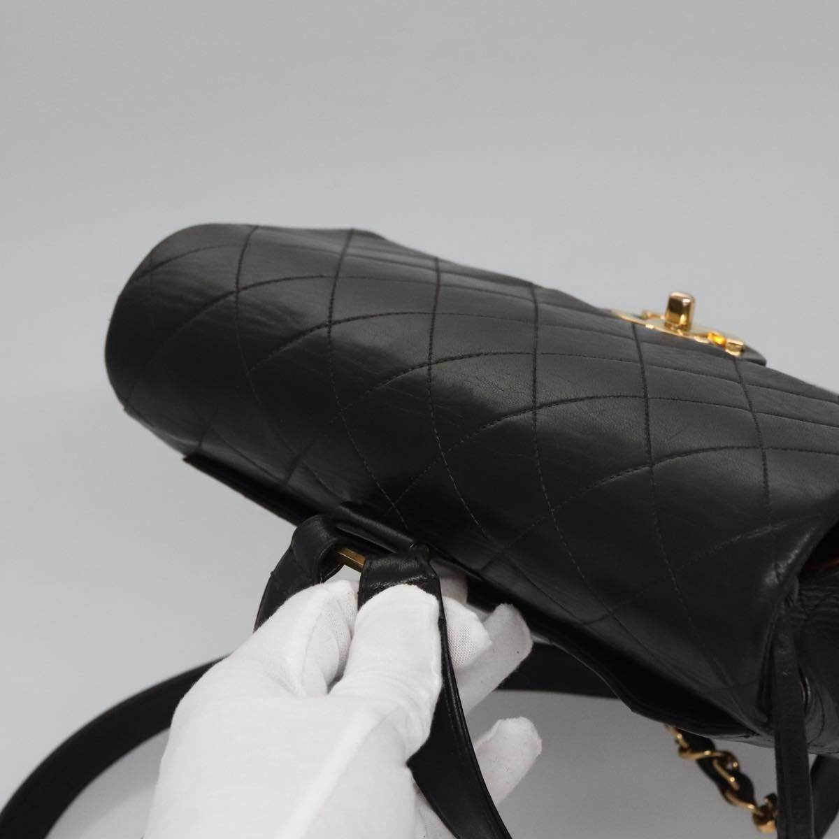 CHANEL Matelasse Chain Backpack Lamb Skin Black CC PP182