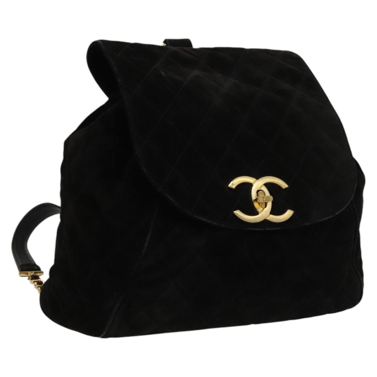 CHANEL Matelasse Chain Backpack Suede Black CC PP183