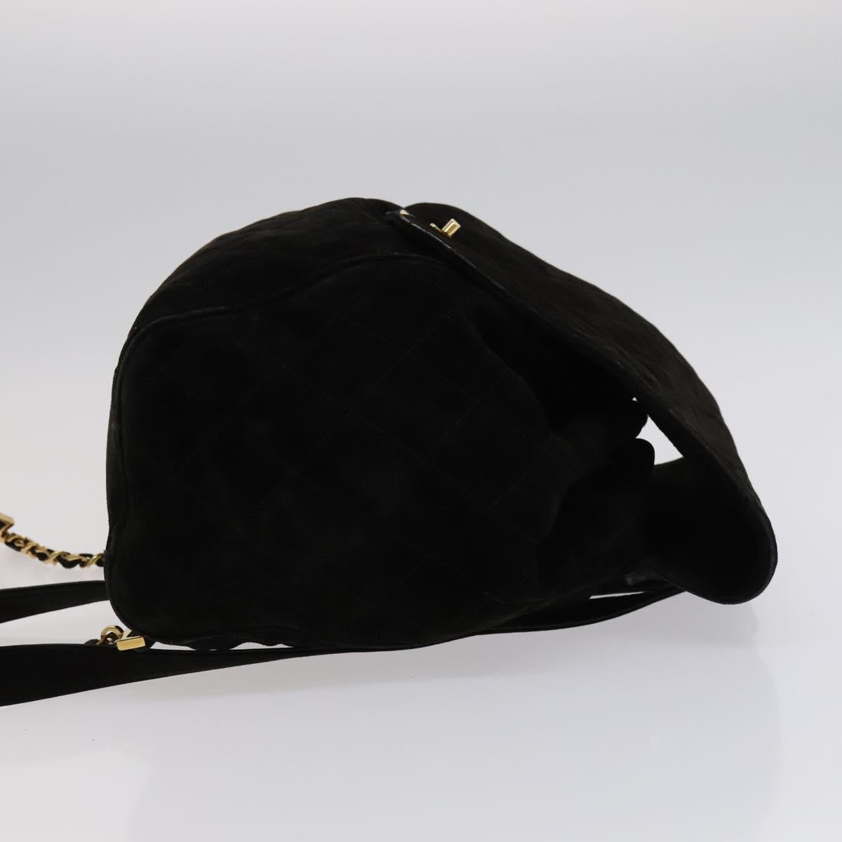 CHANEL Matelasse Chain Backpack Suede Black CC PP183