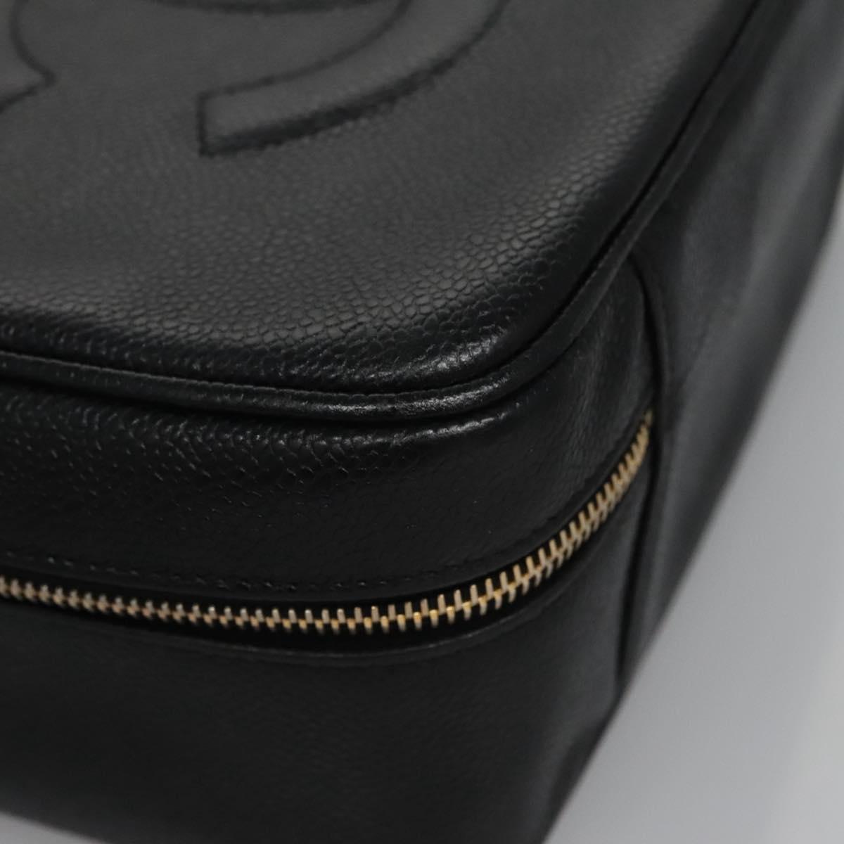 CHANEL Vanity Cosmetic Pouch Caviar Skin Black Gold CC PP184