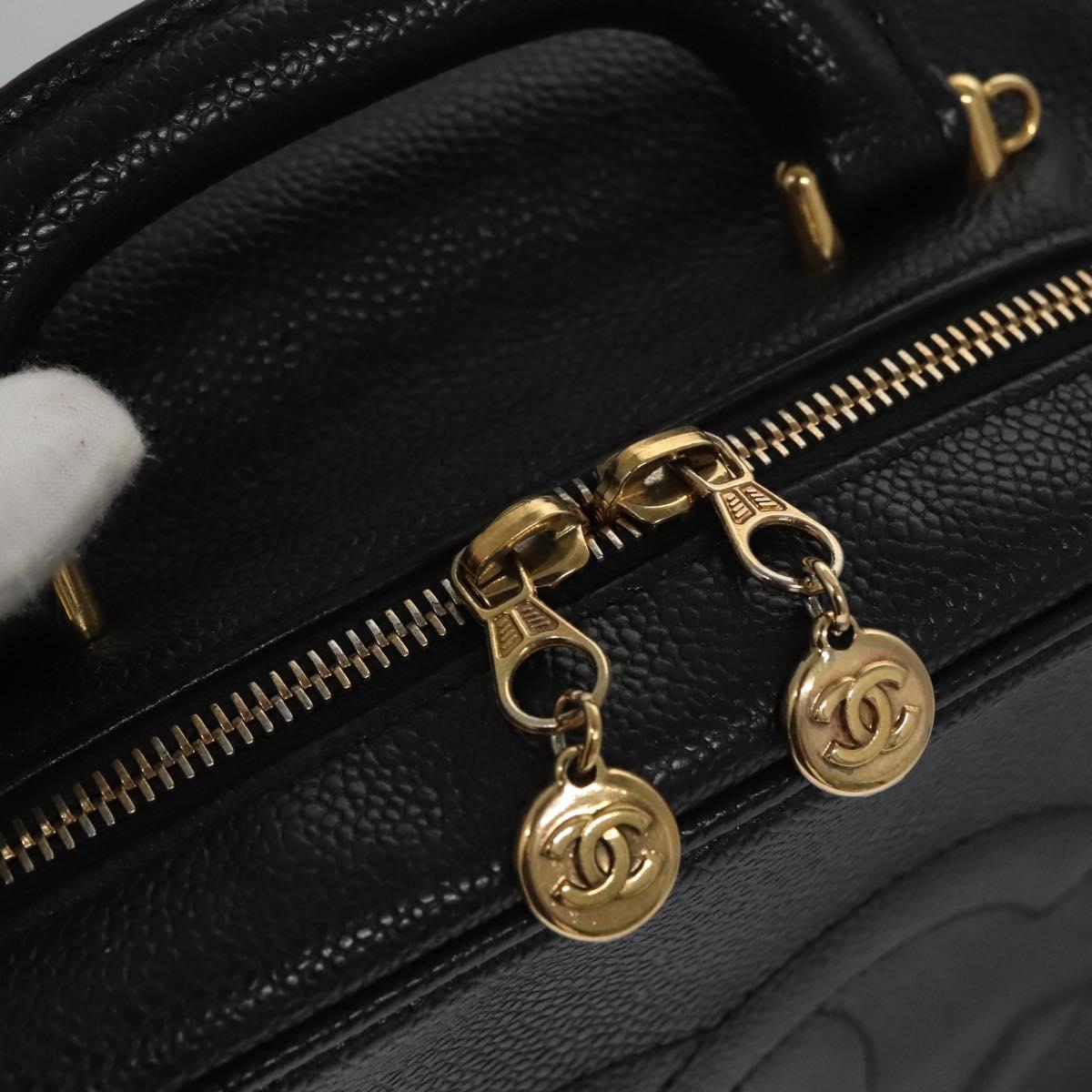 CHANEL Vanity Cosmetic Pouch Caviar Skin Black Gold CC PP184