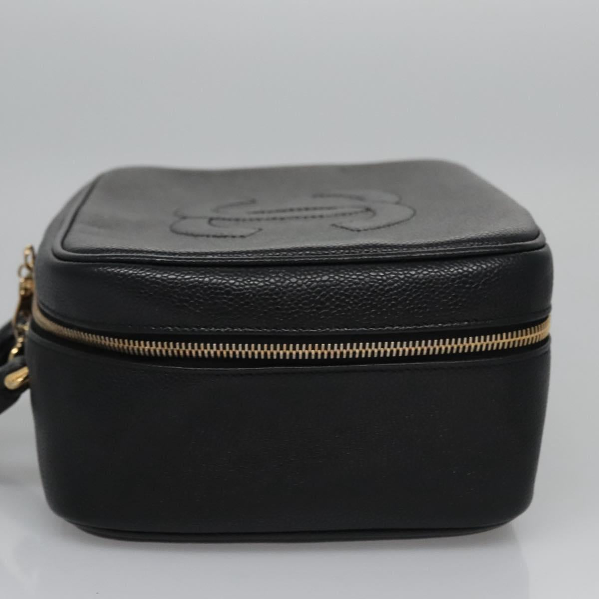 CHANEL Vanity Cosmetic Pouch Caviar Skin Black Gold CC PP184