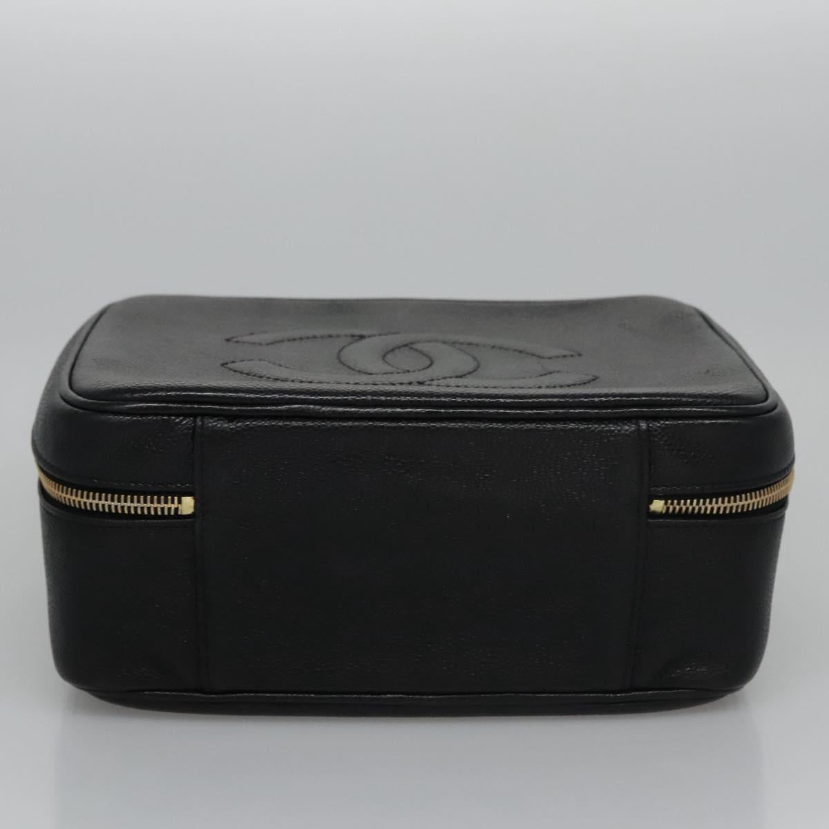 CHANEL Vanity Cosmetic Pouch Caviar Skin Black Gold CC PP184