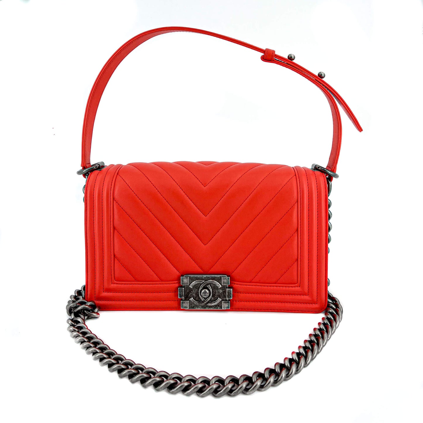 Chanel Boy Chevron Red Ruthenium