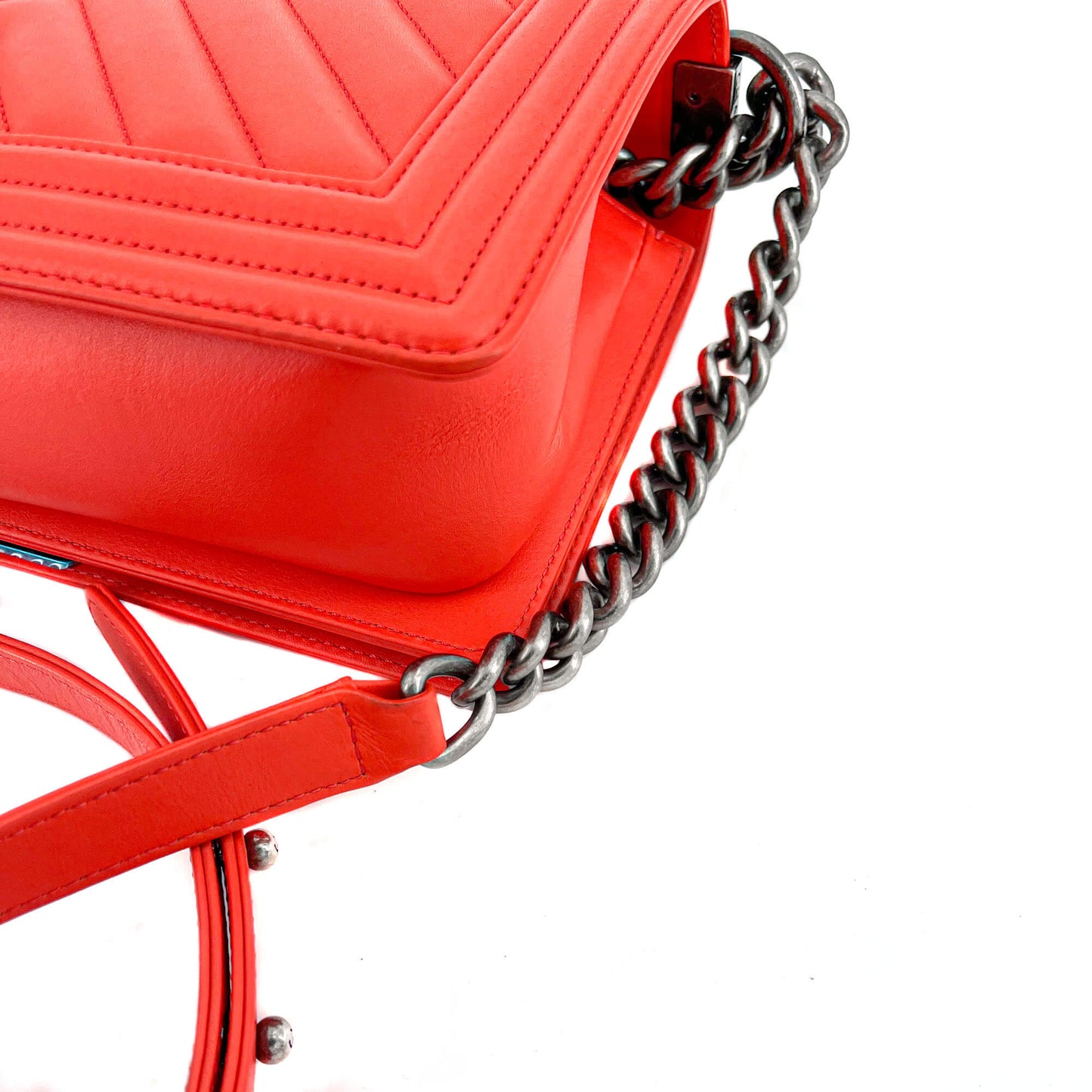 Chanel Boy Chevron Red Ruthenium