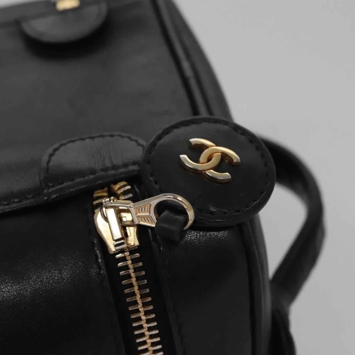 CHANEL Bicolore Vanity Hand Bag Lamb Skin Black Gold CC SW020