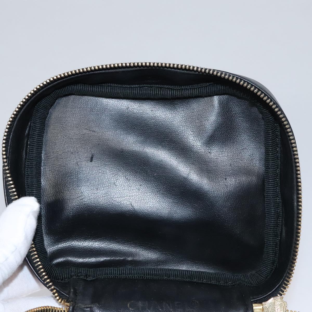 CHANEL Bicolore Vanity Hand Bag Lamb Skin Black Gold CC SW020