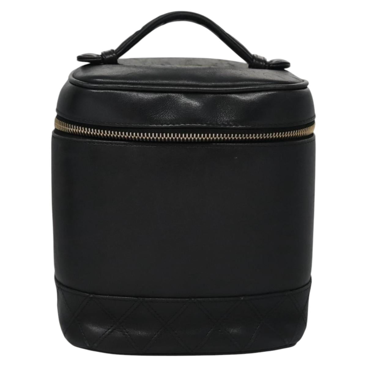 CHANEL Bicolore Vanity Hand Bag Lamb Skin Black Gold CC SW020