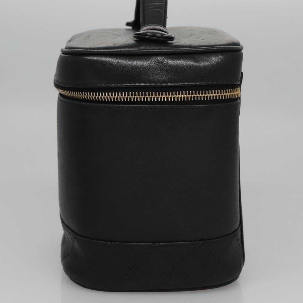 CHANEL Bicolore Vanity Hand Bag Lamb Skin Black Gold CC SW020