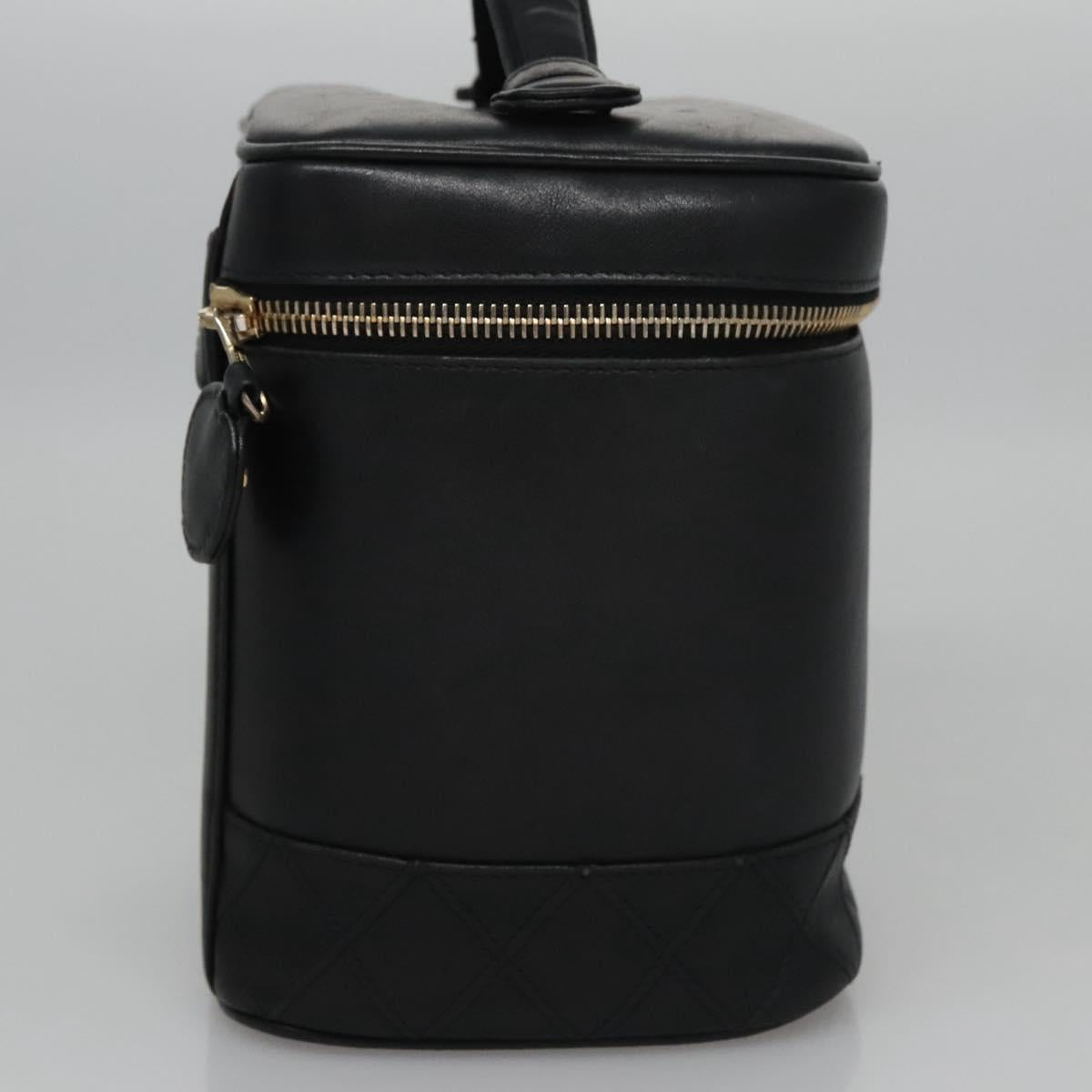 CHANEL Bicolore Vanity Hand Bag Lamb Skin Black Gold CC SW020