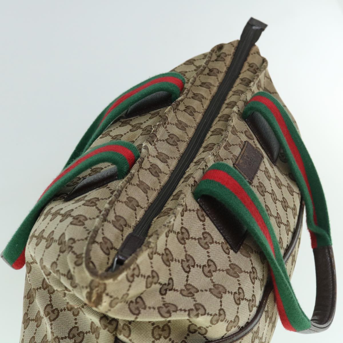 GUCCI GG Canvas Web Sherry Line Mothers Bag Tote Bag Beige Red 155524 tb937