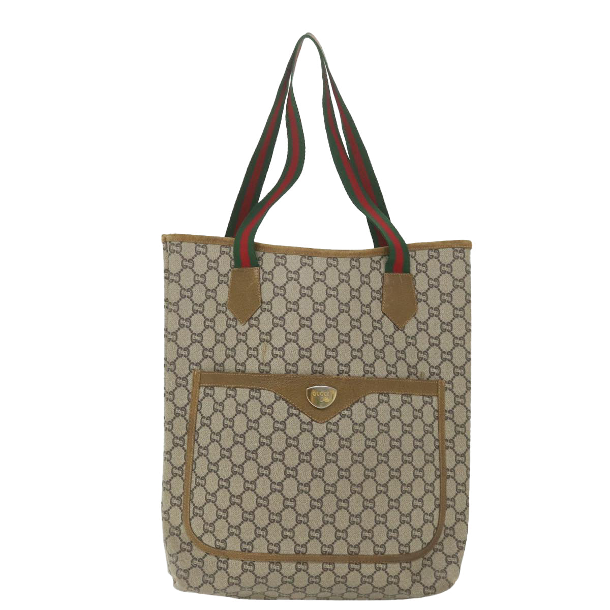 GUCCI GG Plus Supreme Web Sherry Line Tote Bag Beige Red Green th4245