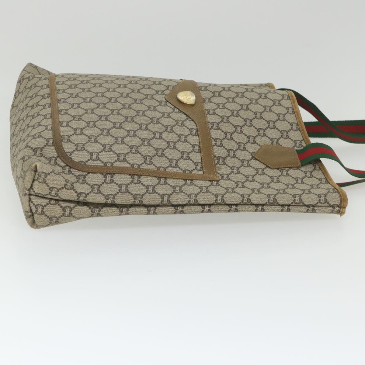 GUCCI GG Plus Supreme Web Sherry Line Tote Bag Beige Red Green th4245