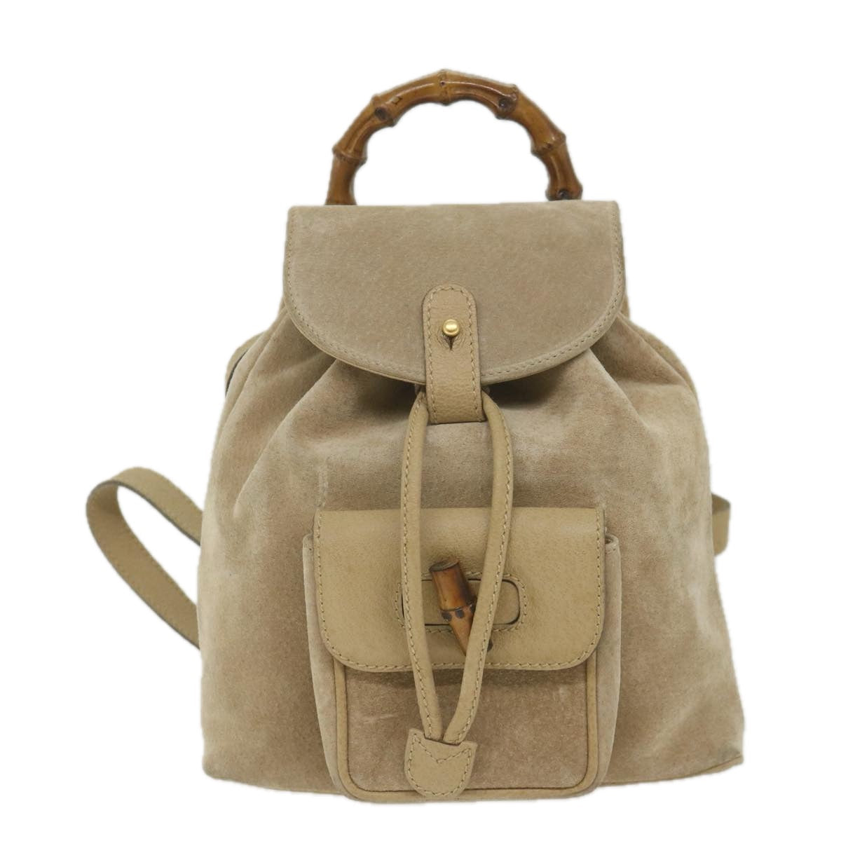 GUCCI Bamboo Backpack Suede Beige th4299