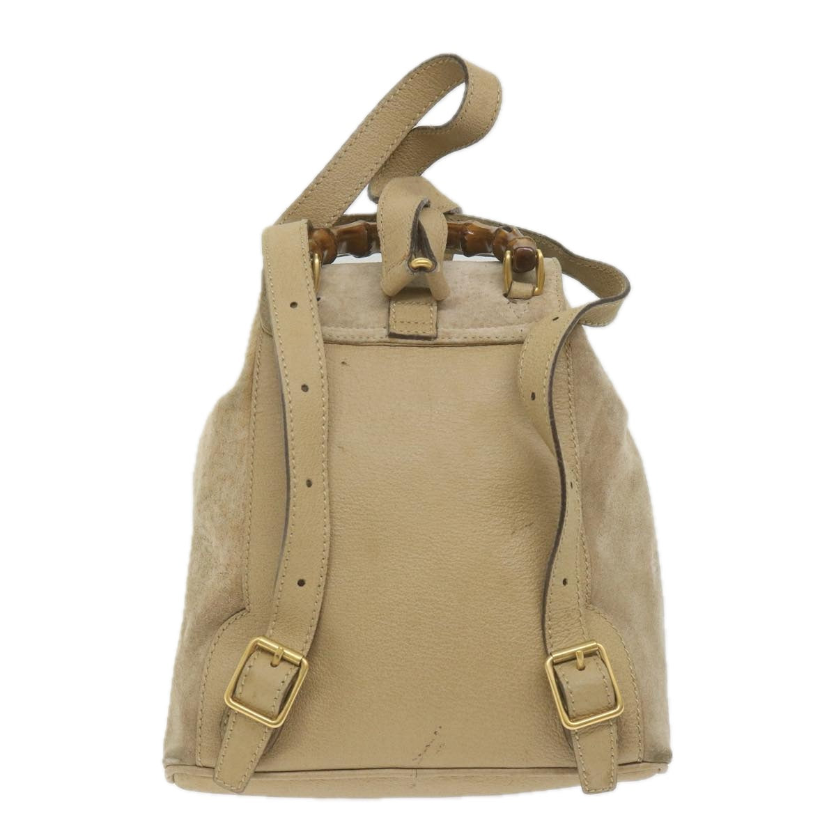 GUCCI Bamboo Backpack Suede Beige th4299