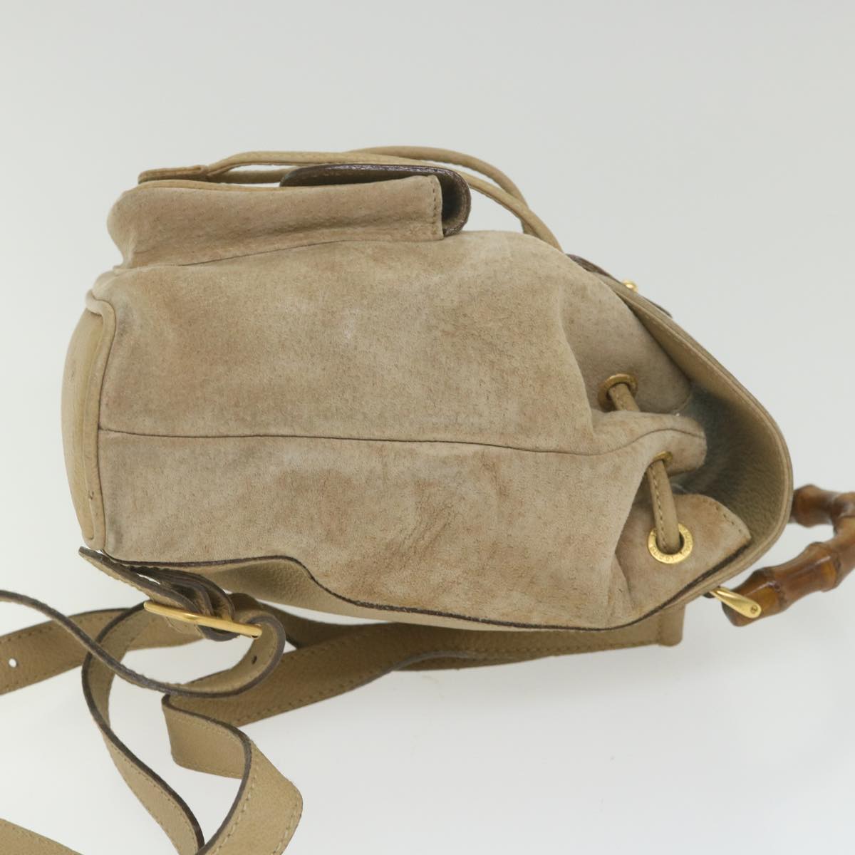 GUCCI Bamboo Backpack Suede Beige th4299