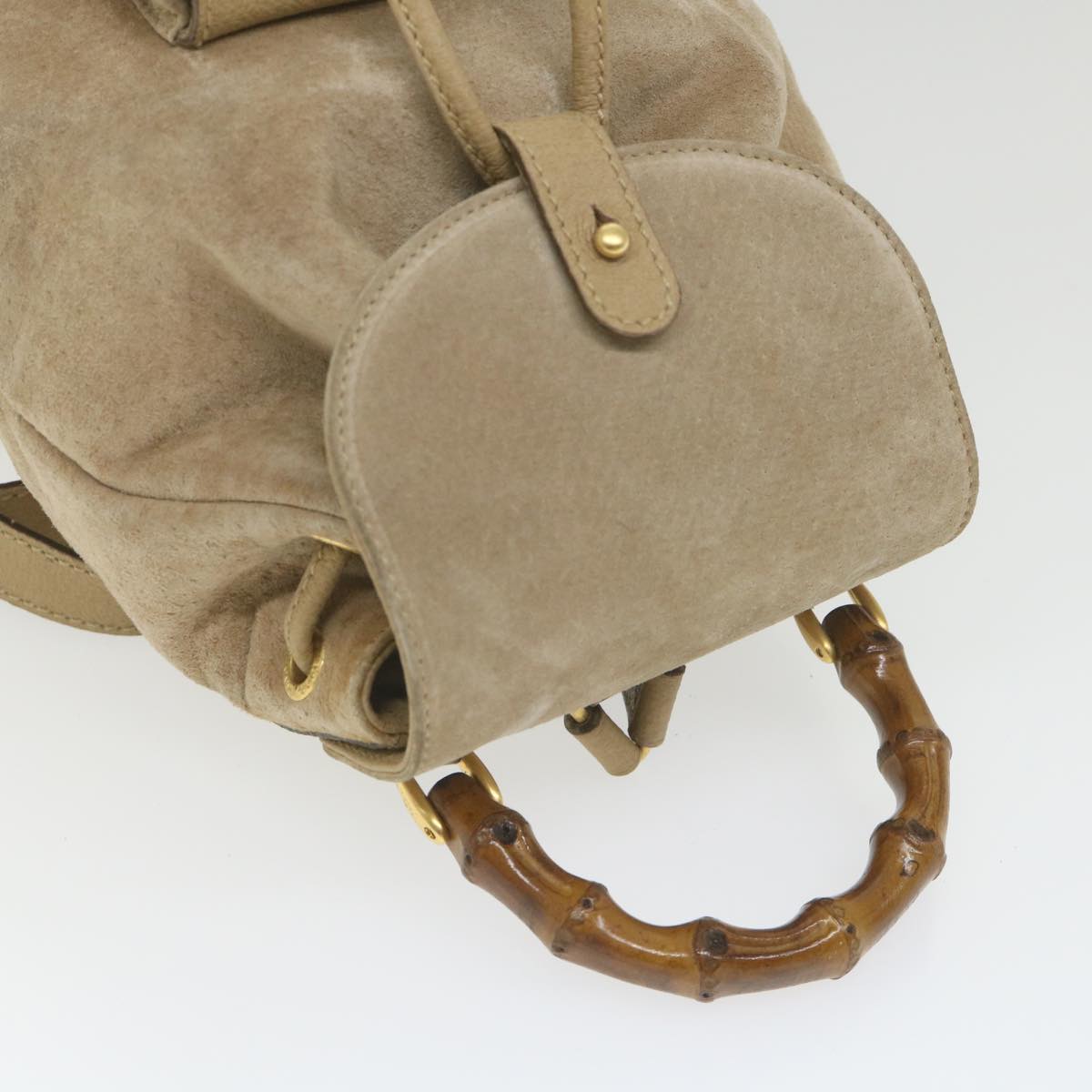 GUCCI Bamboo Backpack Suede Beige th4299