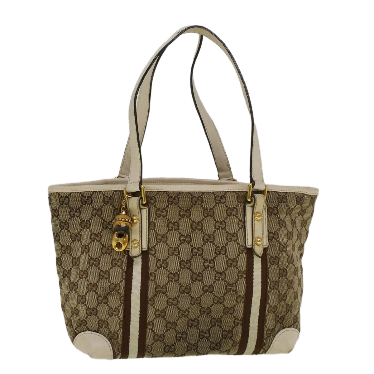 GUCCI GG Canvas Sherry Line Bamboo Tote Bag Canvas Beige 137396 th4311