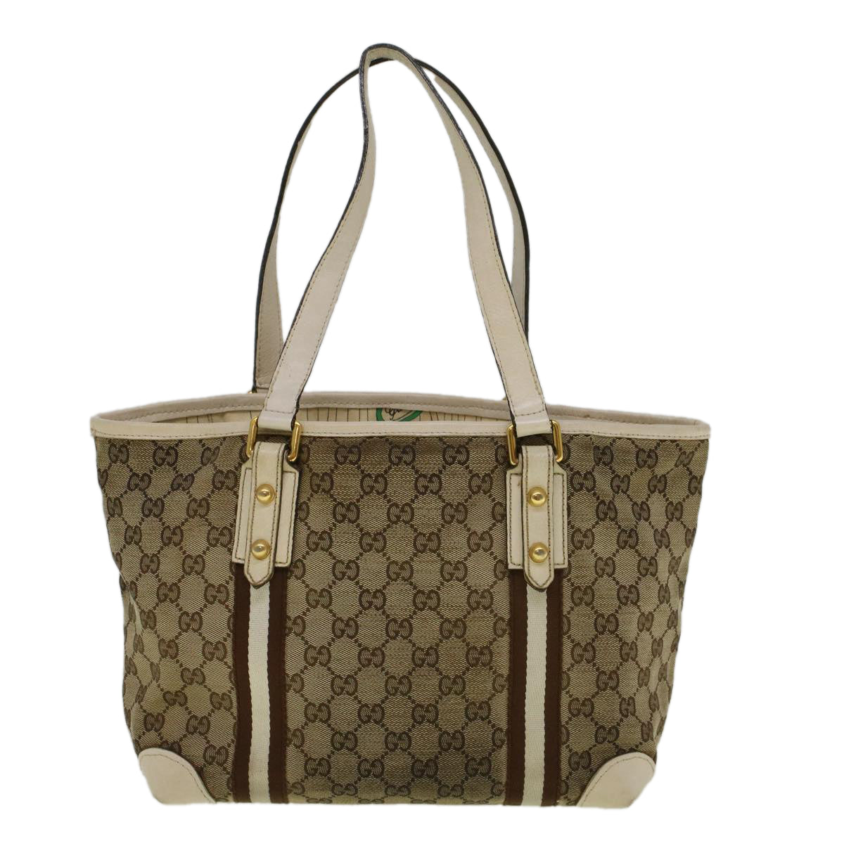 GUCCI GG Canvas Sherry Line Bamboo Tote Bag Canvas Beige 137396 th4311