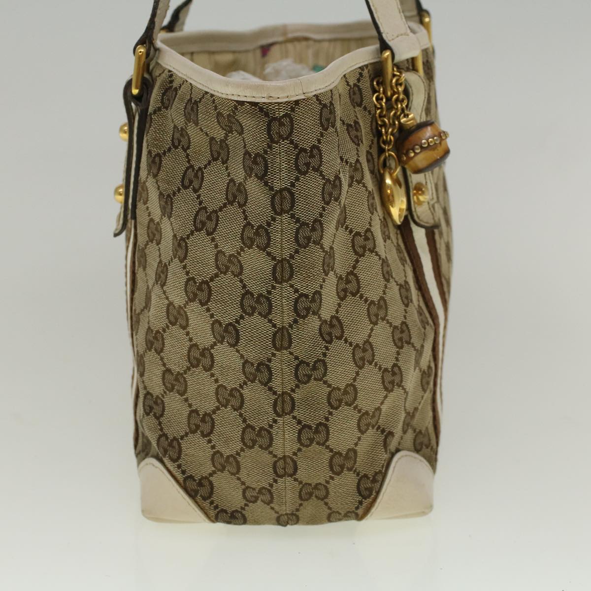 GUCCI GG Canvas Sherry Line Bamboo Tote Bag Canvas Beige 137396 th4311