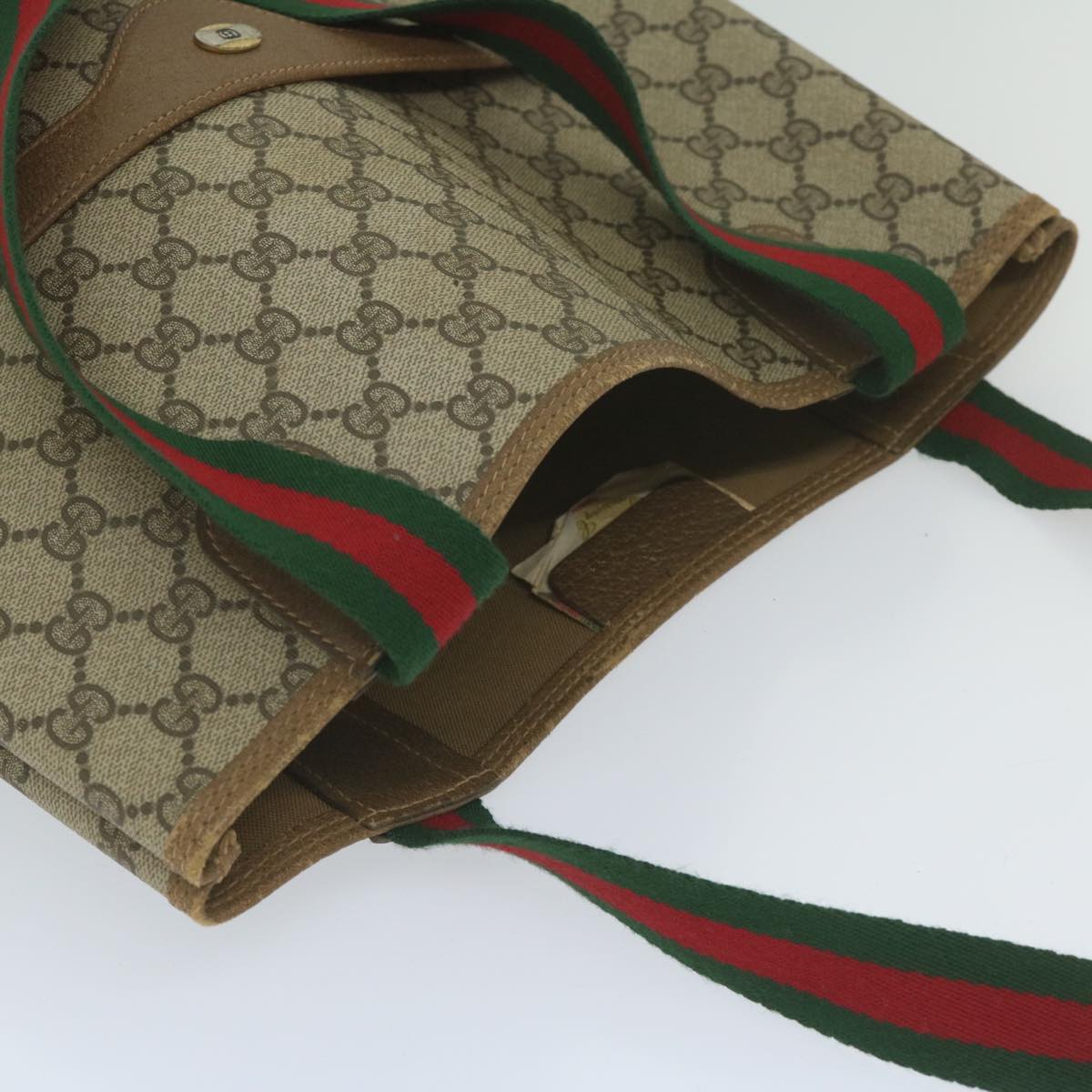 GUCCI GG Supreme Web Sherry Line Tote Bag Beige Red Green 39 02 003 th4362