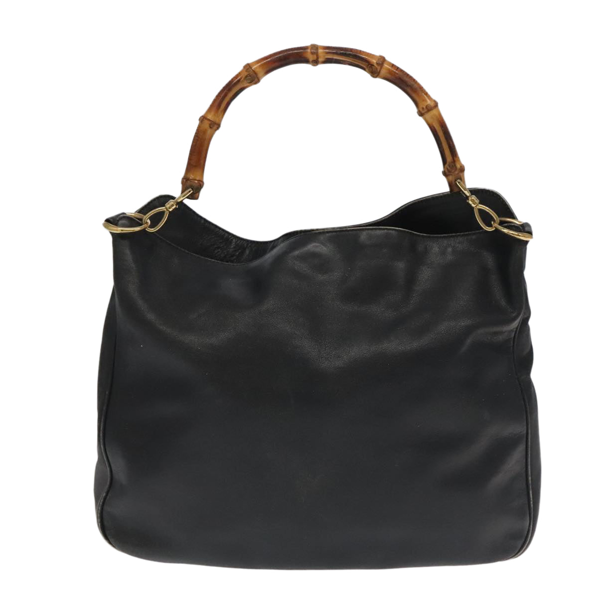 GUCCI Bamboo Shoulder Bag Leather 2way Black Gold 001.123.1577 th5460