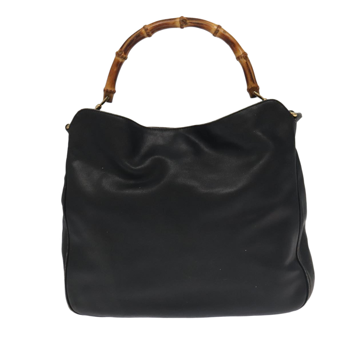 GUCCI Bamboo Shoulder Bag Leather 2way Black Gold 001.123.1577 th5460