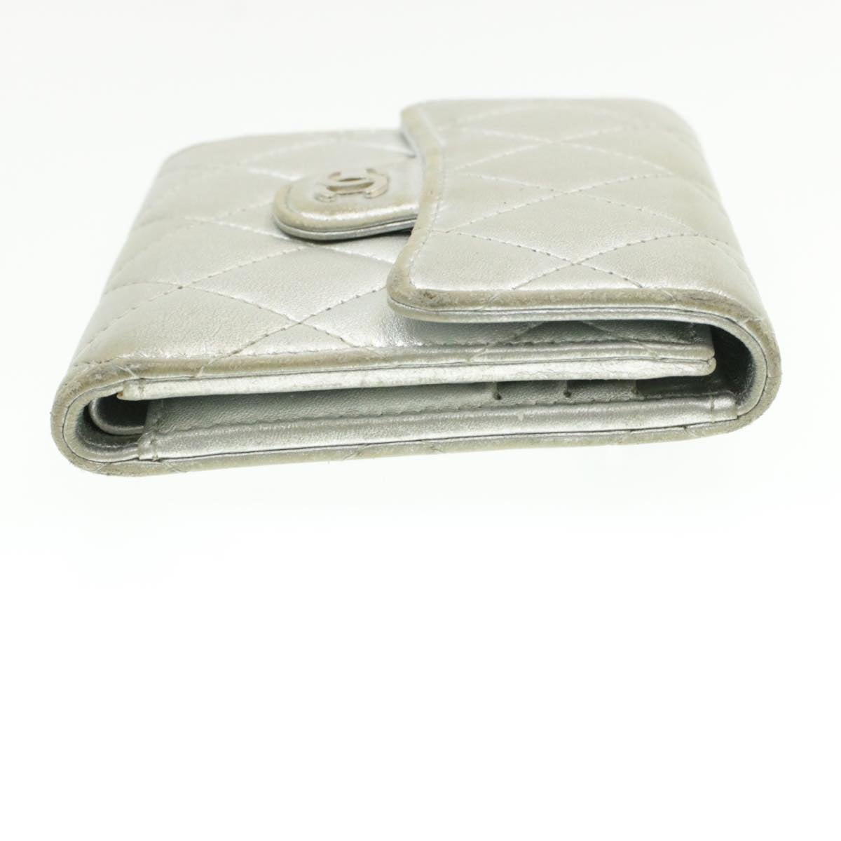 CHANEL Matelasse Bifold Wallet Silver CC cr620