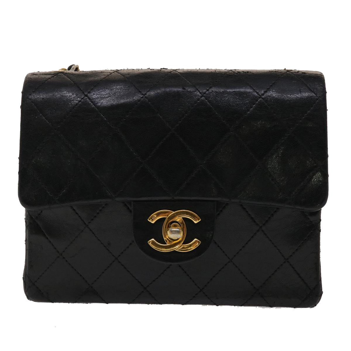 CHANEL Matelasse Chain Flap Shoulder Bag Lamb Skin Black Gold CC 24557A