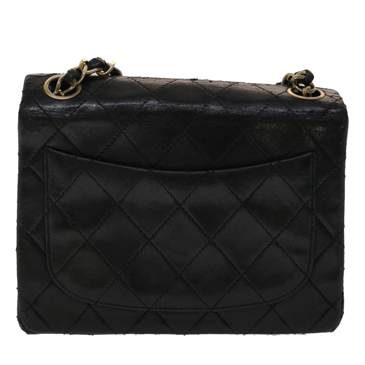 CHANEL Matelasse Chain Flap Shoulder Bag Lamb Skin Black Gold CC 24557A