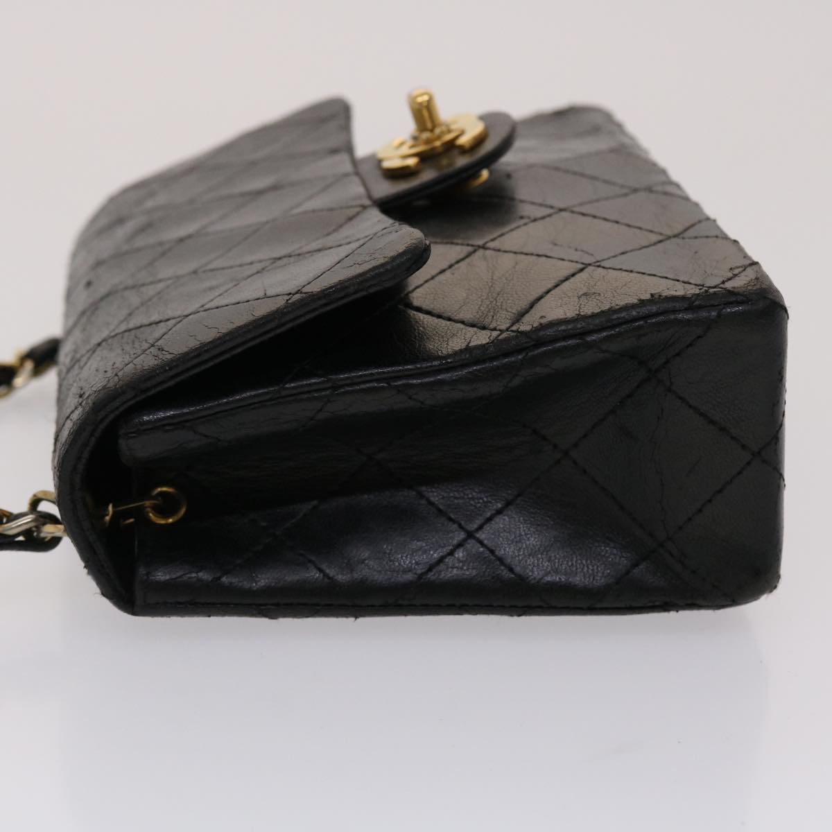 CHANEL Matelasse Chain Flap Shoulder Bag Lamb Skin Black Gold CC 24557A