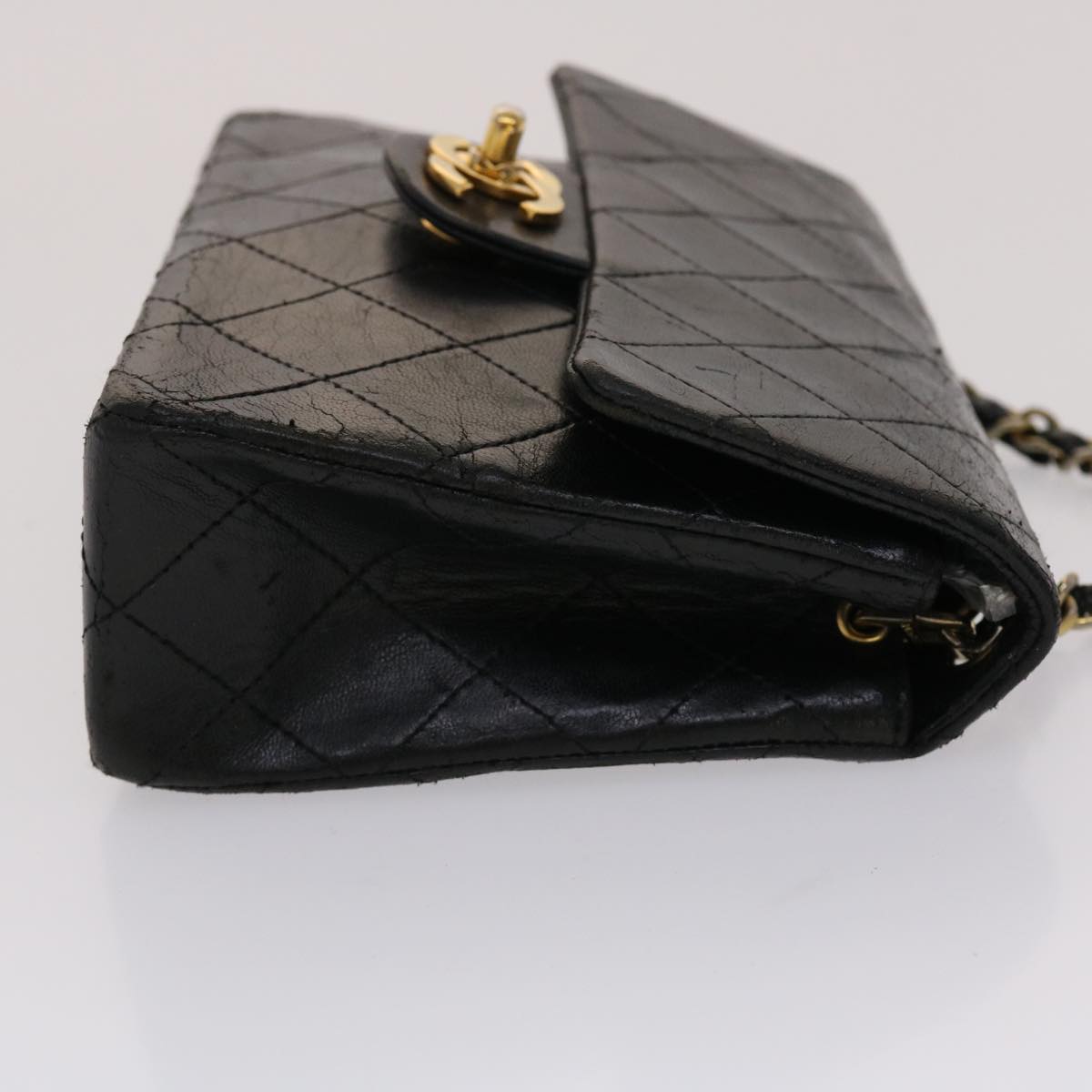 CHANEL Matelasse Chain Flap Shoulder Bag Lamb Skin Black Gold CC 24557A