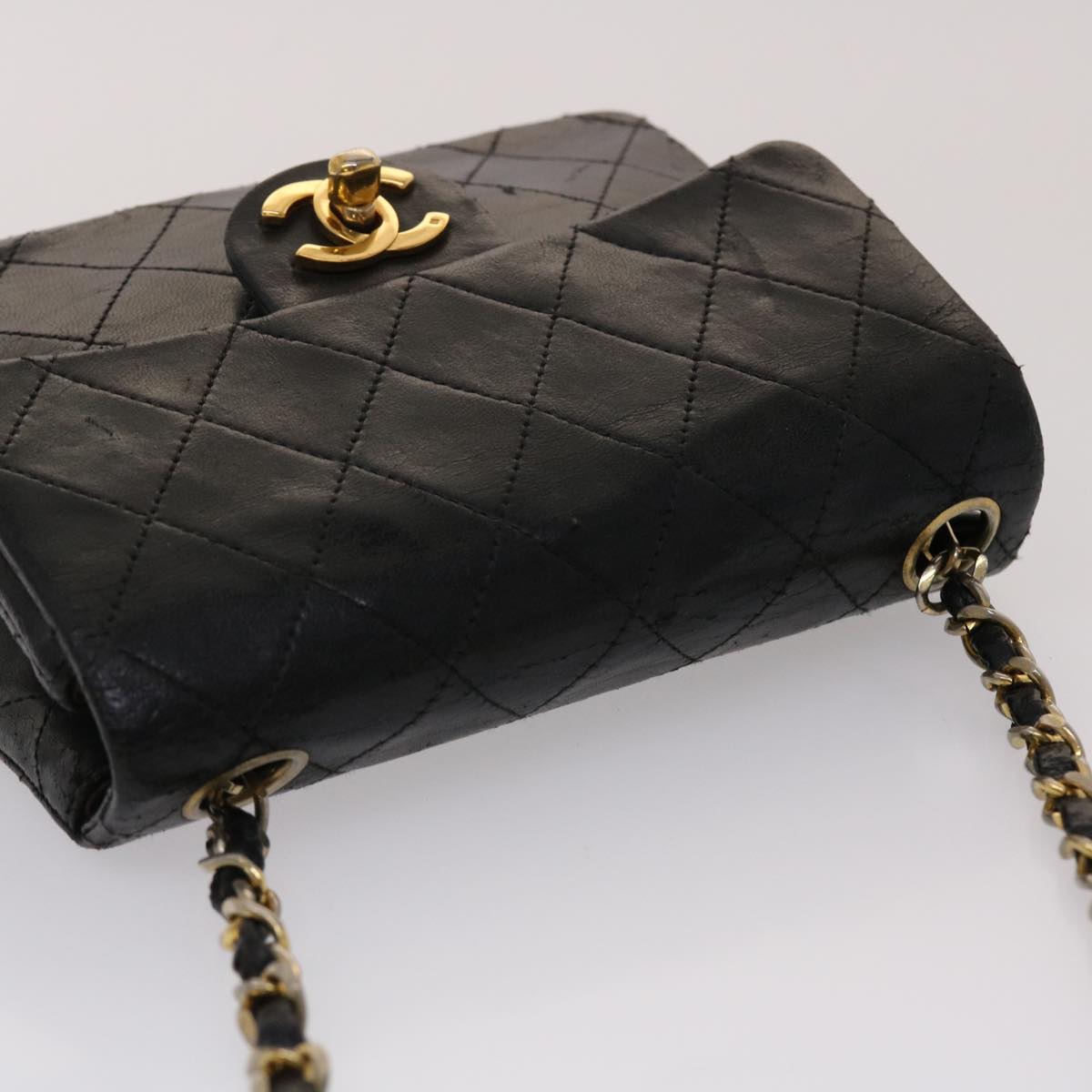 CHANEL Matelasse Chain Flap Shoulder Bag Lamb Skin Black Gold CC 24557A