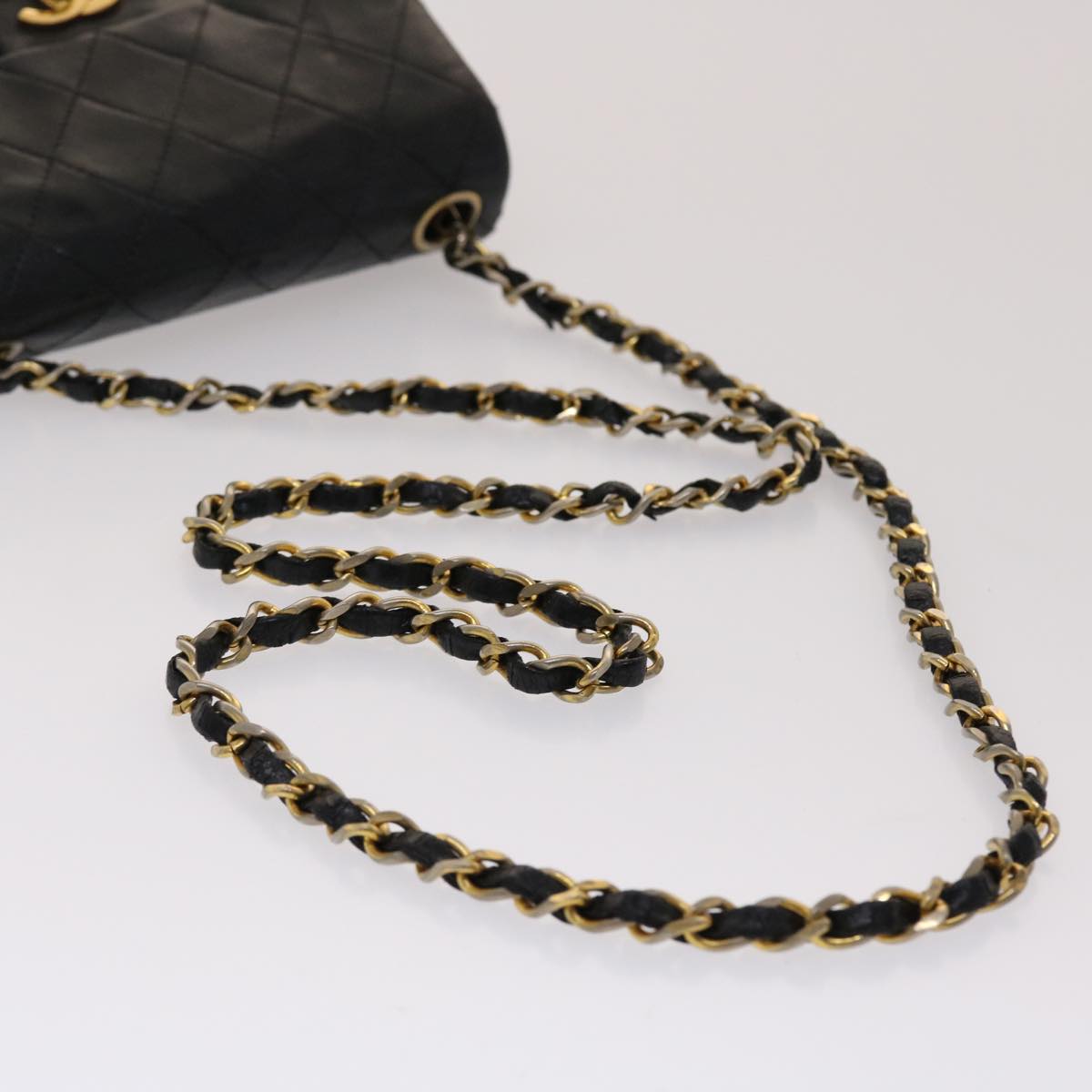 CHANEL Matelasse Chain Flap Shoulder Bag Lamb Skin Black Gold CC 24557A